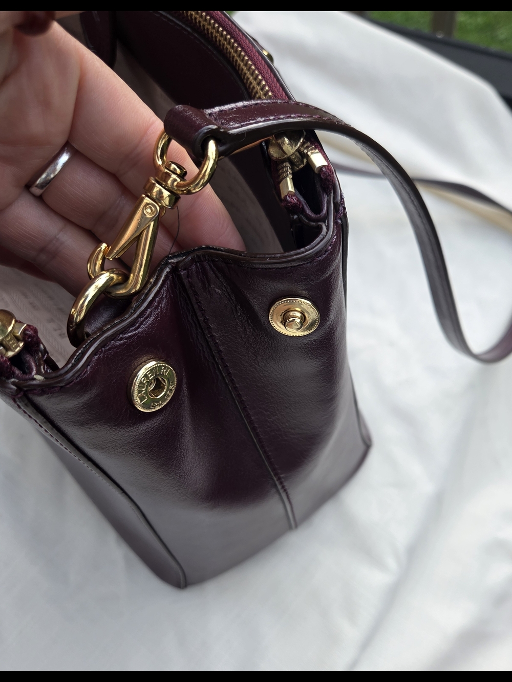 Lauren Ralph Lauren Burgundy Double Zip Leather Satchel with Gold Hardware - Picture 9 of 15